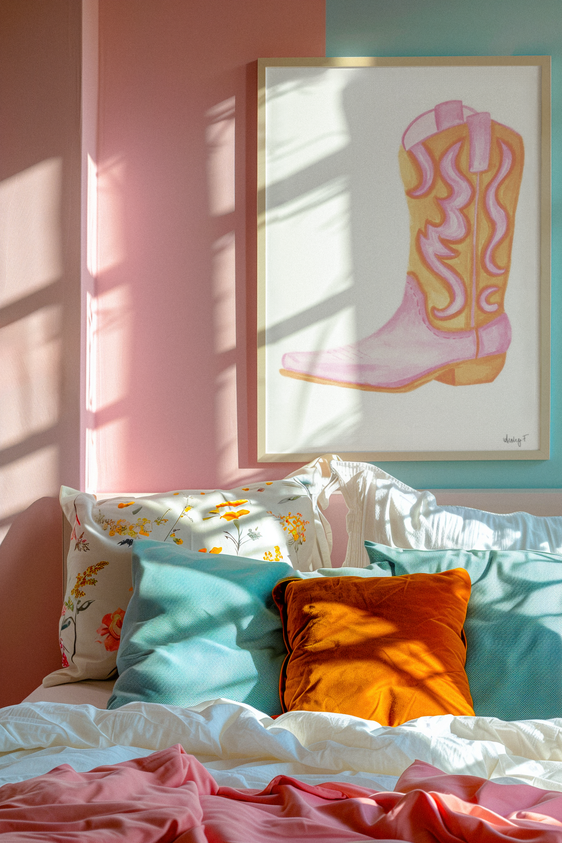 Print | Watercolor Pink & Orange Cowboy Boot