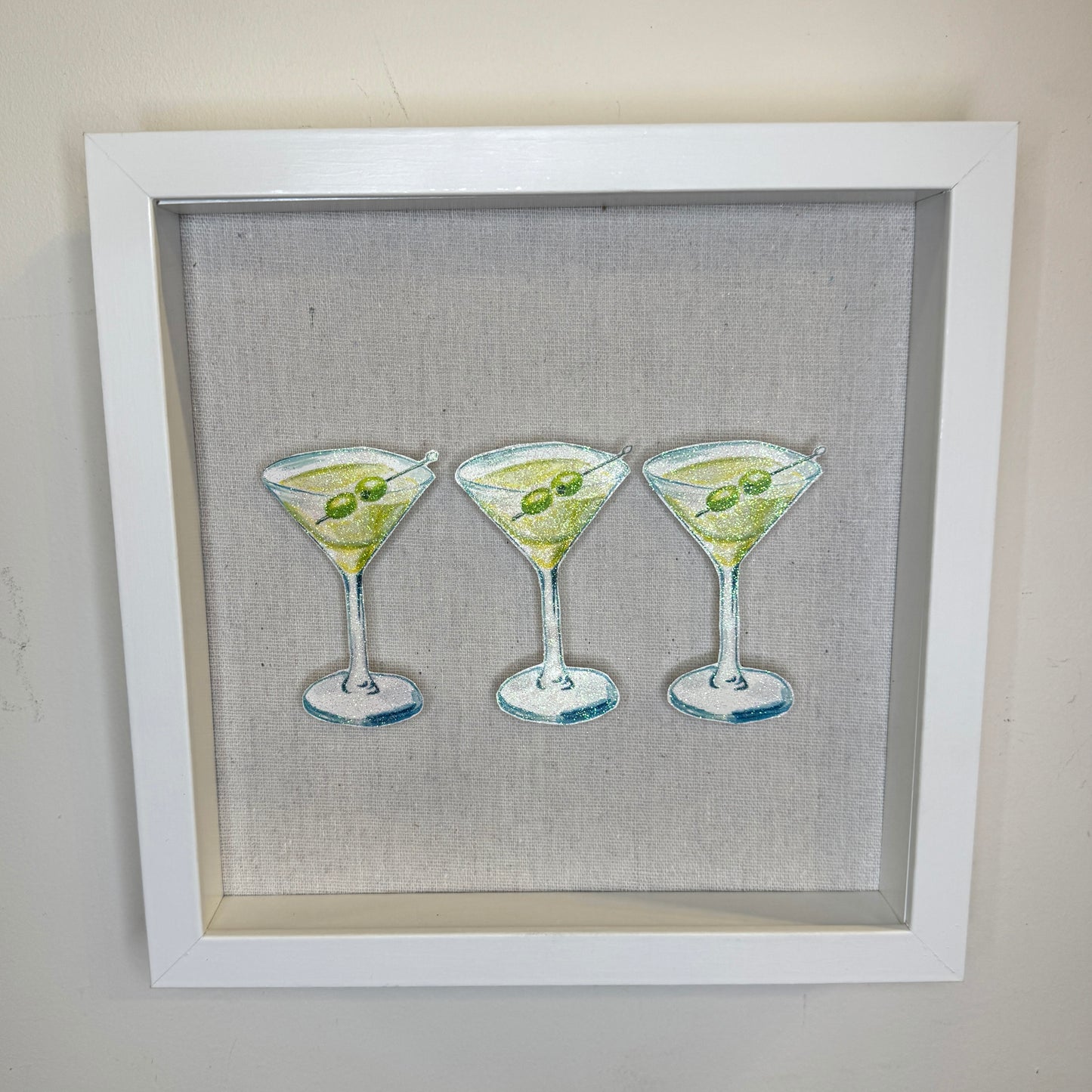 9” x 9” Glitter Embellished Martini Trio 3D Push Pin Shadow Box