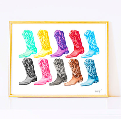 Print | TS Eras Watercolor Cowboy Boots | Girl Decor | Preppy | Swifie