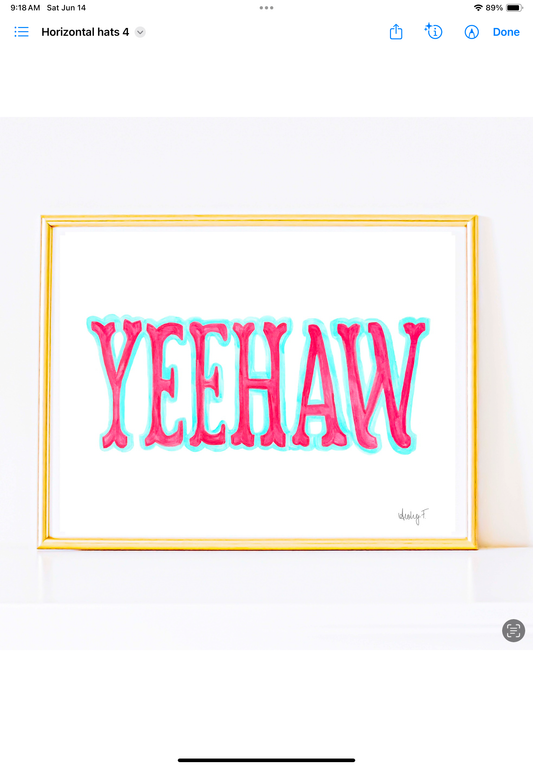 Print | Hot Pink & Blue Yeehaw Watercolor Painting | Pink Orange Dorm Decor | Western Howdy Art | Cowgirl Print