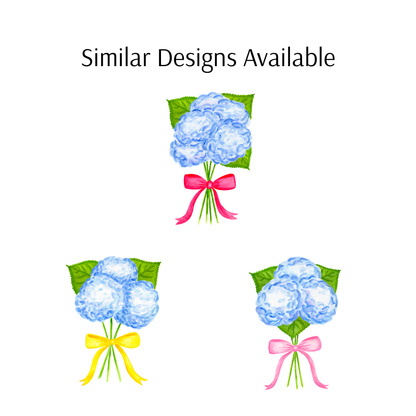 Blue Watercolor Hydrangeas with Hot Pink Bow Illustration Printed Zippered Canvas Tote 18" x 14" | Various Colors