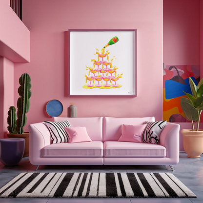Print | Watercolor Pink Champagne Tower