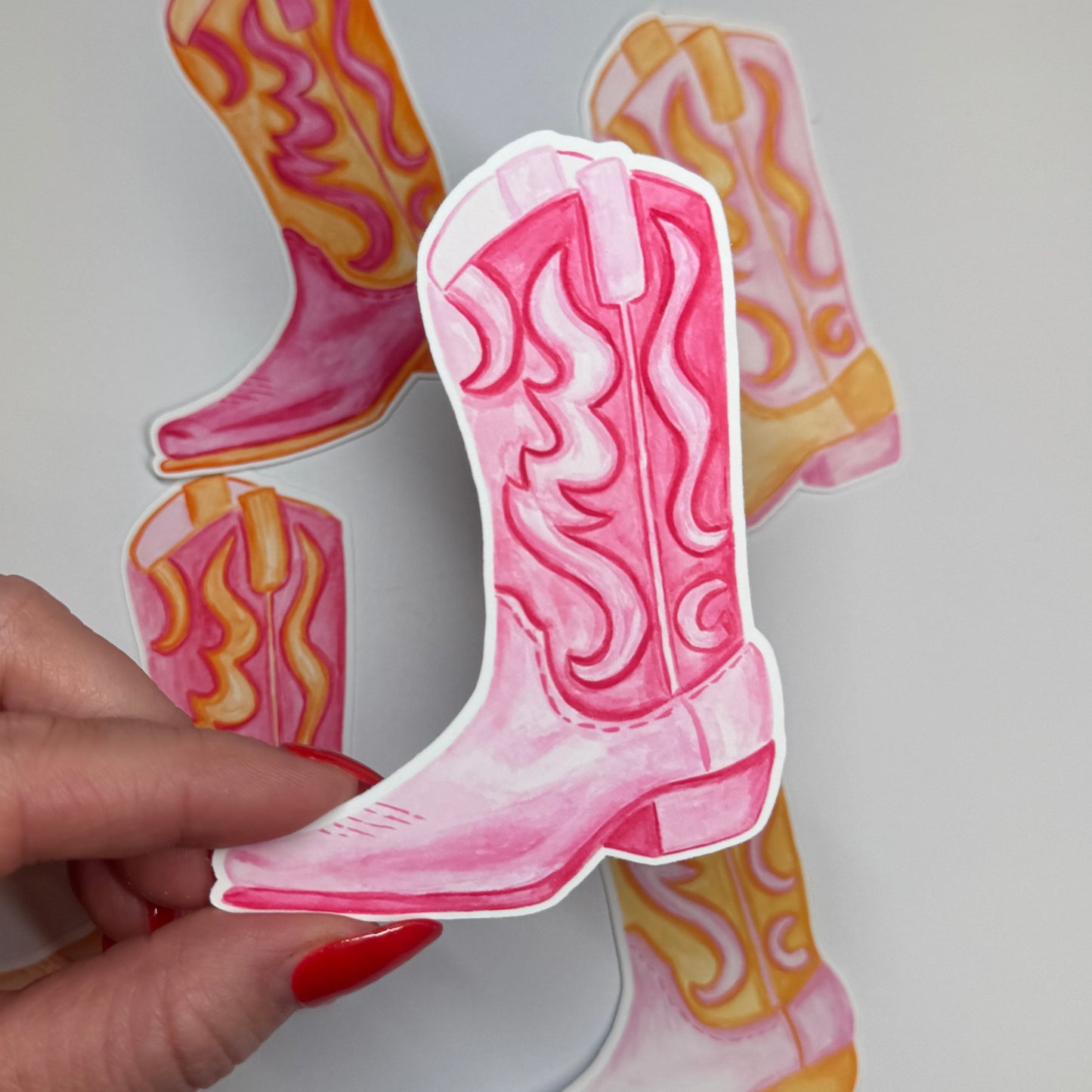 Sticker | Vinyl Matte Hot Pink & Orange Watercolor Cowboy Boot 3.5”