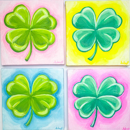 "A Little Bit of Luck — Sky" | 4x4 | Original Four Leaf Clover Abstract Acrylic Painting on Canvas