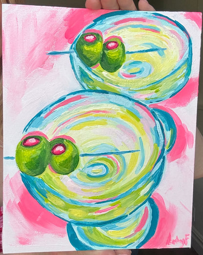 8”x10” Abstract Pink & Green Mini Martini 2