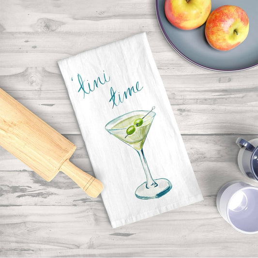 Tea Towel | 'tini Time Martini Watercolor Illustration | Happy Hour Kitchen Decor | Cocktail Lover Gift | Bar Cart Accessories |Hostess Gift