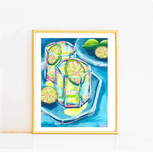 “Margarita Night” | Blue, Pink, & Green | Abstract Acrylic Cocktail Arr Print