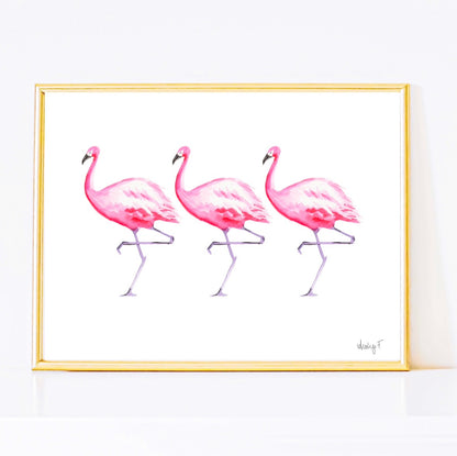 Hot Pink Flamingo Trio Watercolor Print | Various Sizes 11″×14″