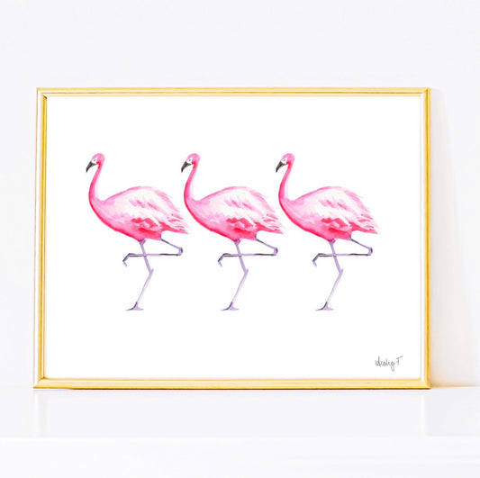 Hot Pink Flamingo Trio Watercolor Print | Various Sizes