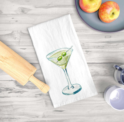 Tea Towel | Martini Cocktail Watercolor Illustration | Fun Kitchen | Cocktail Lover Gift | Barware Decor | Hostess Housewarming Gift