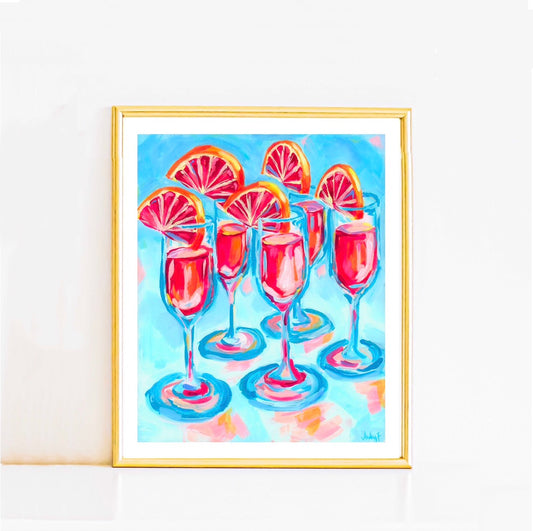 Pink Blood Orange Mimosas Blue Champagne Flutes Abstract Acrylic Print