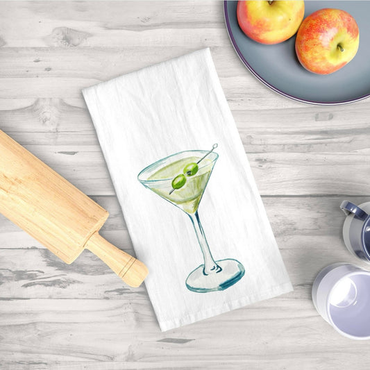 Tea Towel | Martini Cocktail Watercolor Illustration | Fun Kitchen | Cocktail Lover Gift | Barware Decor | Hostess Housewarming Gift