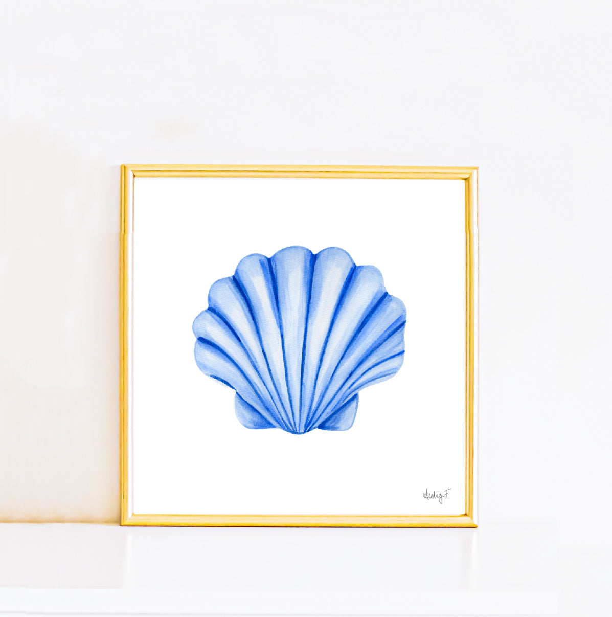 Print | Blue Clam Scallop Seashell Watercolor | Preppy Ocean Coastal New England Beach House  Wall Decor Grand Millenial