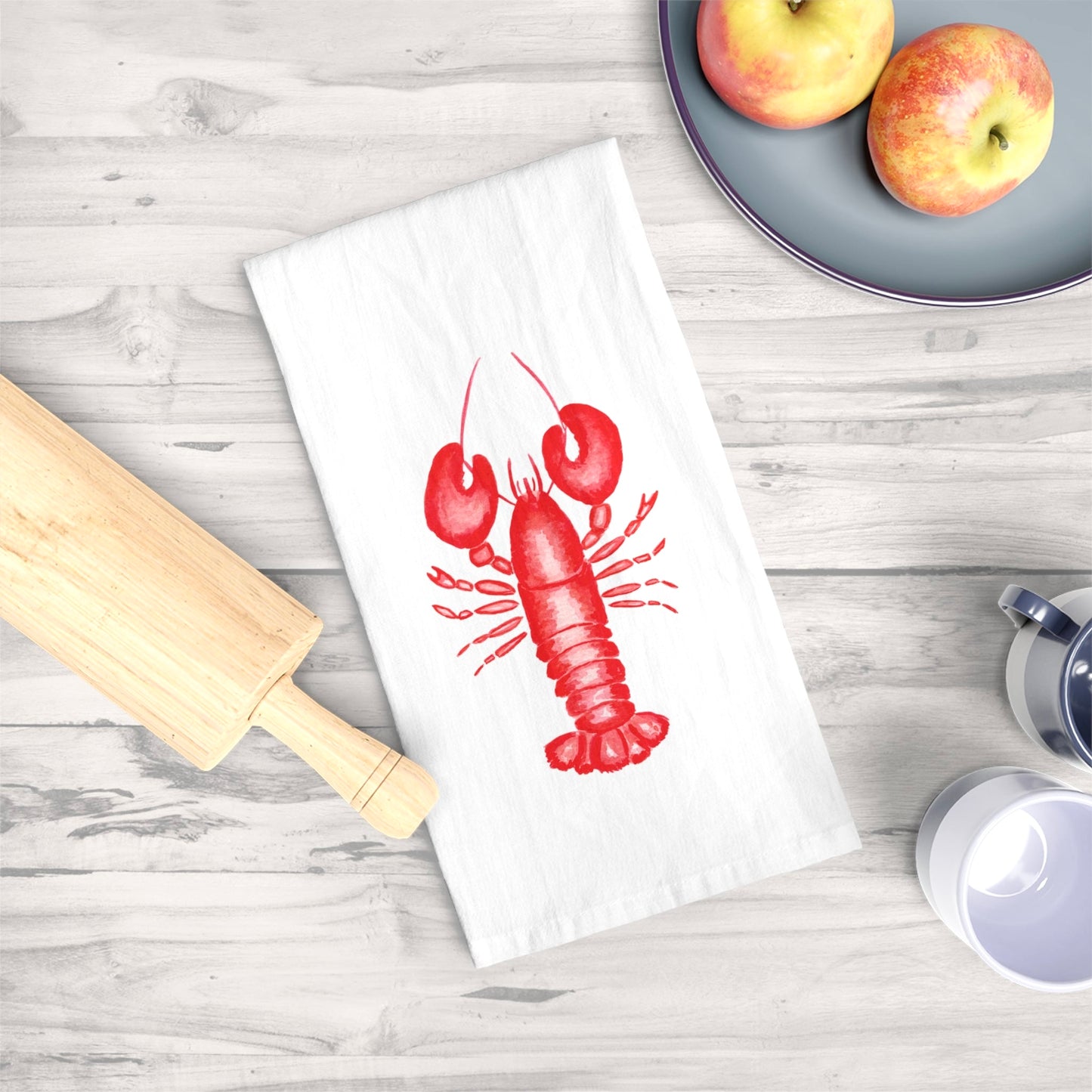 Red Lobster Watercolor Illustrated Tea Towel