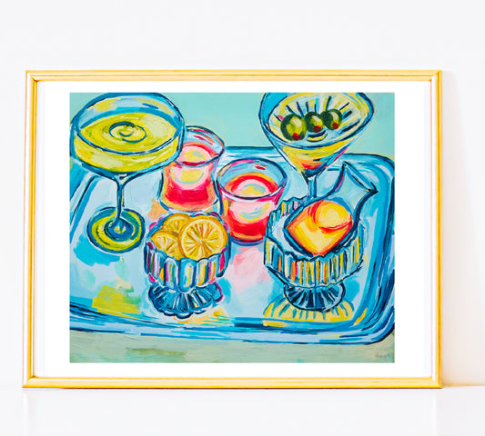 Print | Abstract Summer Cocktails Platter Acrylic Painting