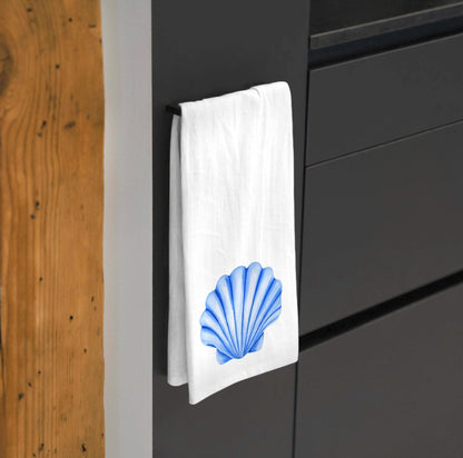 Tea Towel | Blue Seashell Watercolor Illustration | Coastal Kitchen Decor