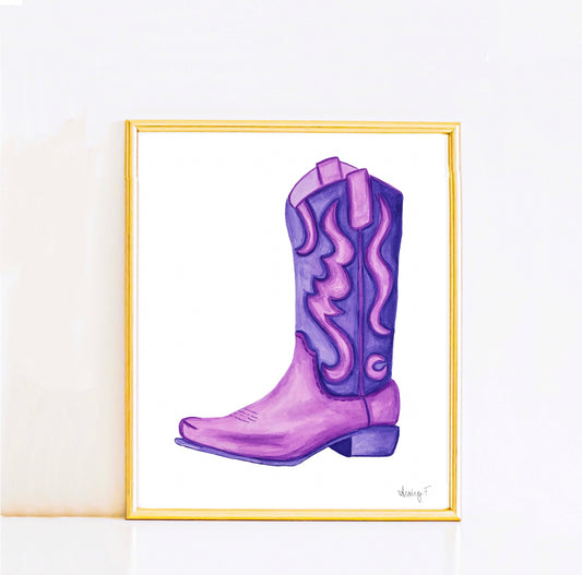 Print | Purple Watercolor Cowboy Boot Poster | Southern | Western | Preppy | Dorm Decor | Coastal Cowgirl