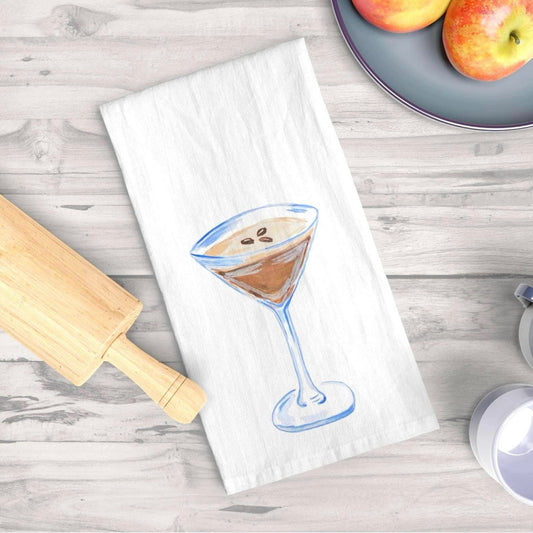 Tea Towel | Espresso Martini Watercolor Illustration | Cocktail Kitchen Decor | Bar Cart Accessory Gift Barware | Housewarming Gift