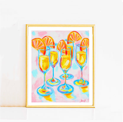 Pink & Orange Mimosas Blue Champagne Flutes Abstract Acrylic Print
