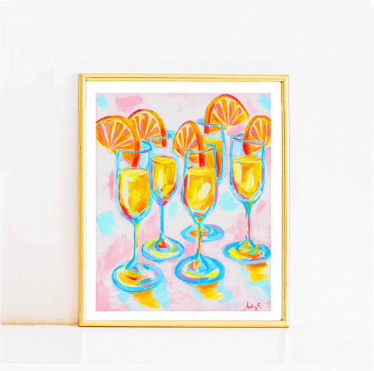 Pink Orange Mimosas Blue Champagne Flutes Abstract Acrylic Print