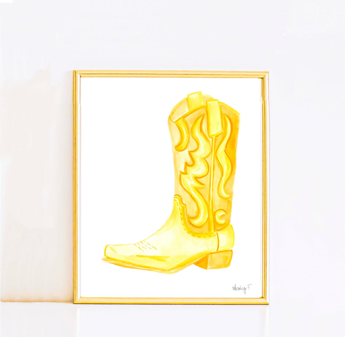 Print | Yellow Watercolor Cowboy Boot | Southern Preppy Decor | Coastal Cowgirl | Rustic Western Art
