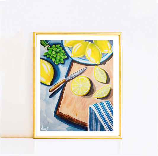 Print | Vibrant Abstract Lemon & Mint Acrylic Still Life