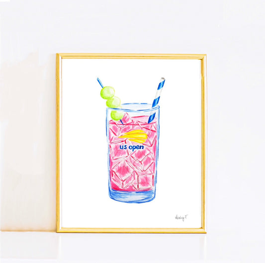 Honey Deuce Pink Cocktail Watercolor Print | Various Sizes