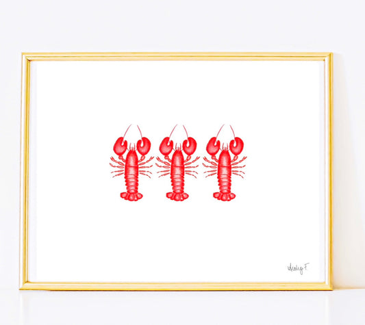 Print | Mini Red Lobster Watercolor Trio