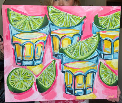 20”x24” Abstract Pink Tequila Shots Acrylic on Canvas