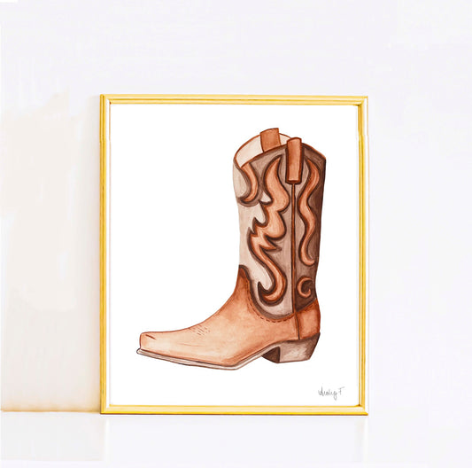 Print | Brown Tonal Watercolor Cowboy Boot | Rustic Decor | Western Art | Southern