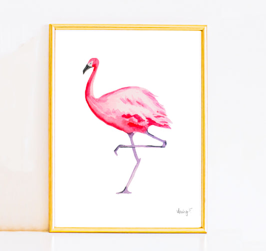 Print | Hot Pink Watercolor Flamingo | Tropical Decor | Various Sizes | Pink Preppy Coastal Cowgirl | Dorm Decor