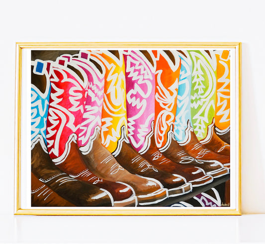 Print | Signed Print Limited Edition Rainbow Cowboy Boots with White Stitching