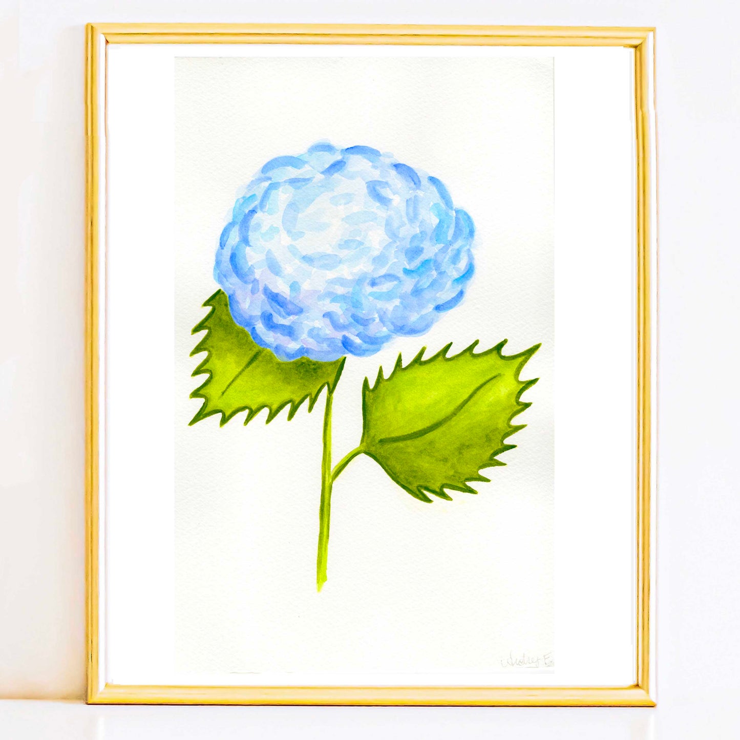 Single Light Blue Hydrangea Stem | Original Watercolor Painting | 9 of 9