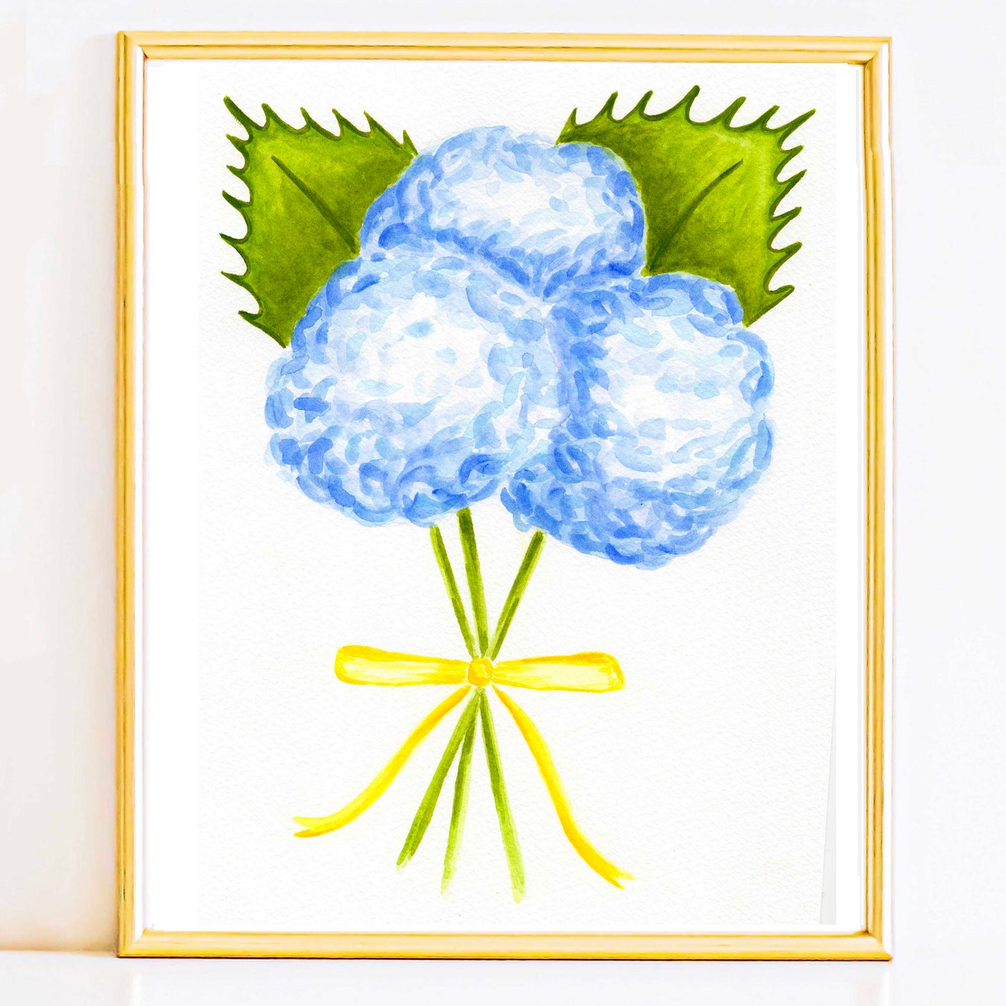 Light Blue Hydrangea Bouquet with Yellow Bow | Original Watercolor Painting | 4 of 9