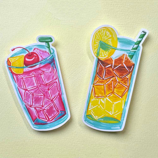 Stickers | Masters Inspired Watercolor Azalea Pink Cocktail & Arnold Palmer | Waterproof Glossy Vinyl |Separate or Bundled
