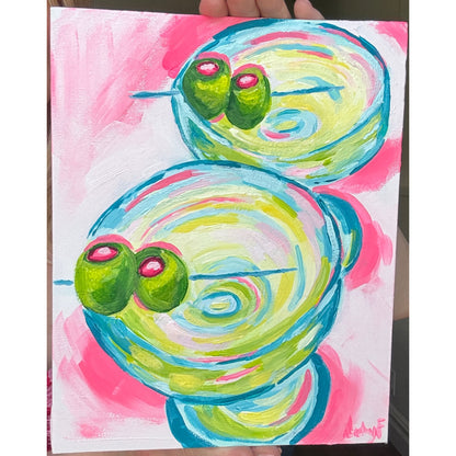 8”x10” Abstract Pink & Green Mini Martini 2