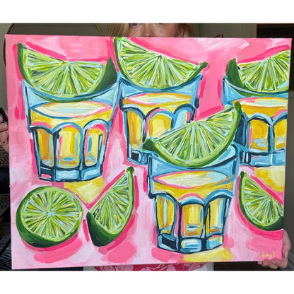 20”x24” Abstract Pink Tequila Shots Acrylic on Canvas