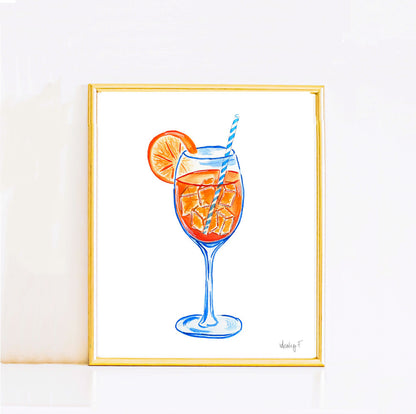 Print | Aperol Spritz Cocktail Watercolor Painting | Various Sizes