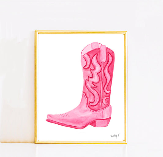 Print | Hot Pink Cowboy Boot Watercolor | Various Sizes