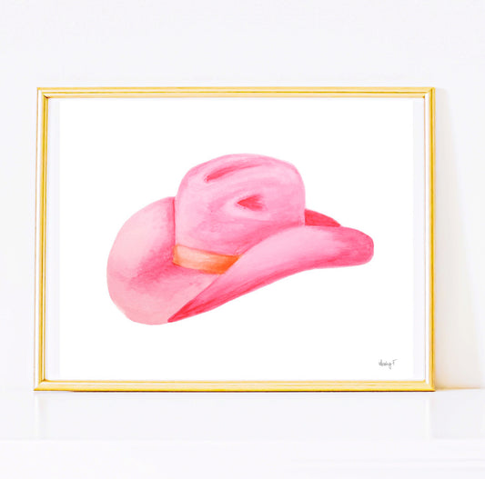 Print | Hot Pink & Orange Cowgirl Hat Watercolor | Various Sizes