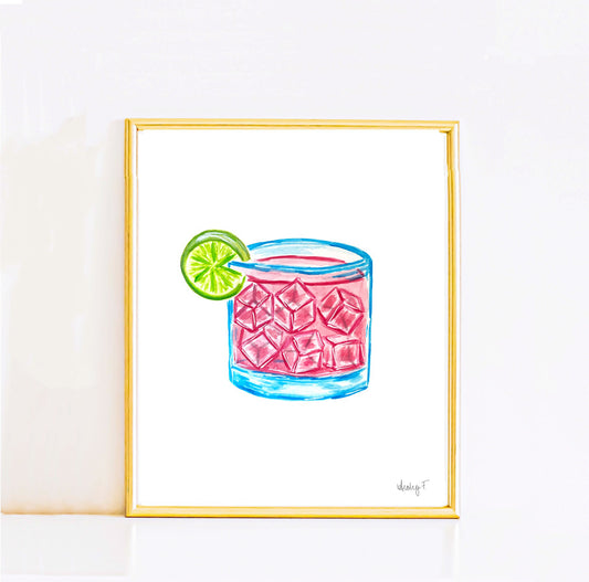 Print | Bright Cocktail Pink Tequila Paloma Watercolor| Various Sizes