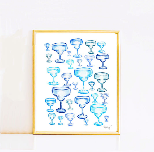 Print | Blue Margarita Glasses | Various Sizes