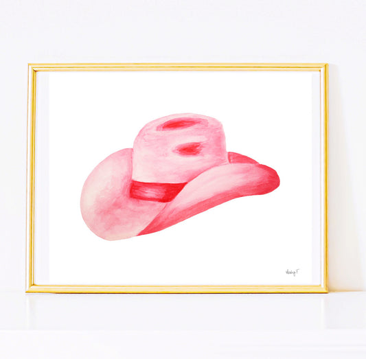 Print | Hot Pink Cowboy Hat Watercolor | Various Sizes