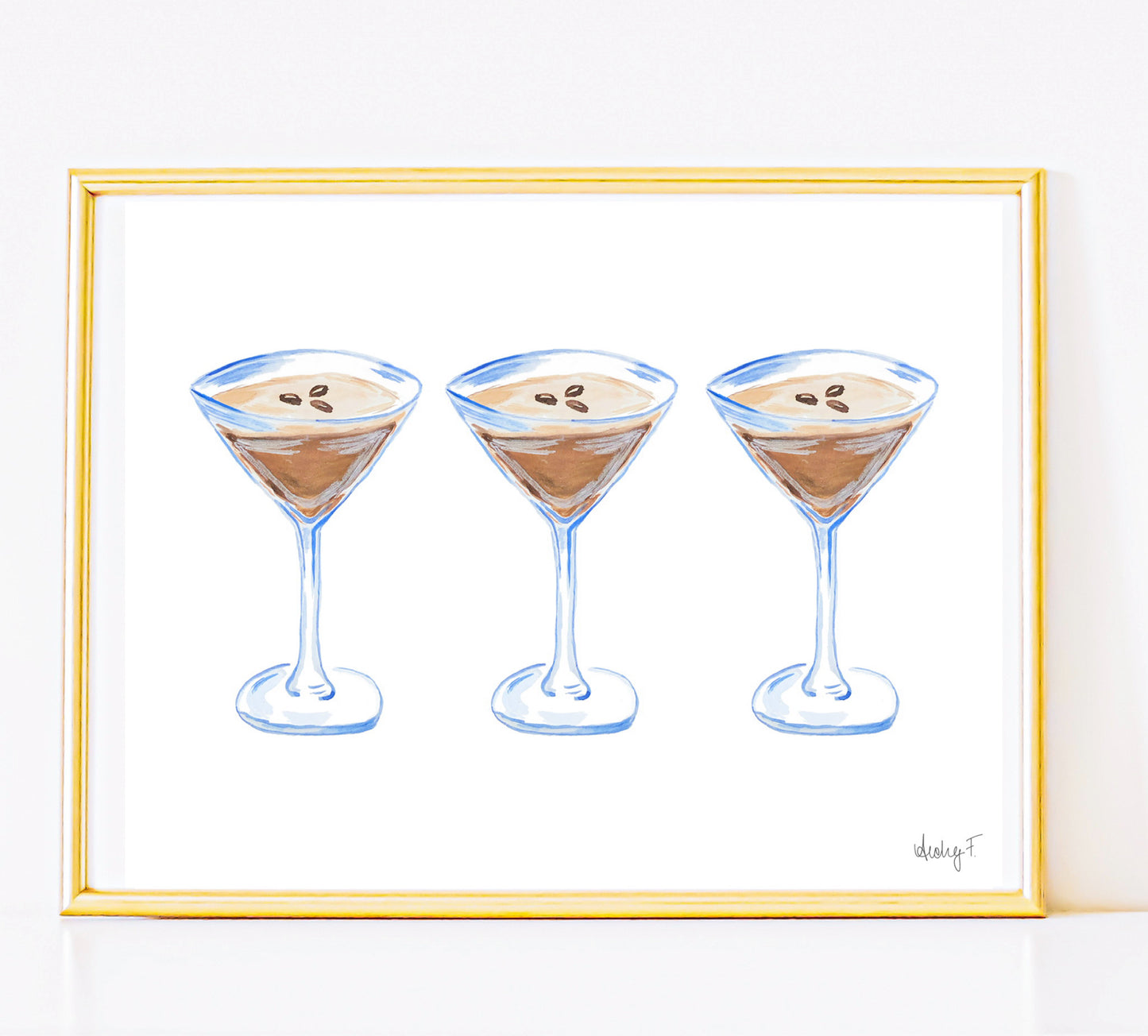 Print | Watercolor Espresso Martini Trio Painting | Bar Cart Decor | Cocktail Art Poster