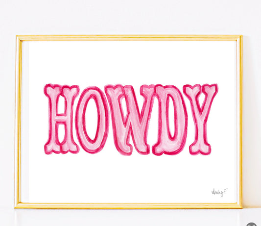 Print | Hot Pink Howdy Watercolor Print | Western Decor | Southern | Pink Cowgirl Art | Dorm | Rustic Decor | Pink Preppy Coastal Cowgirl