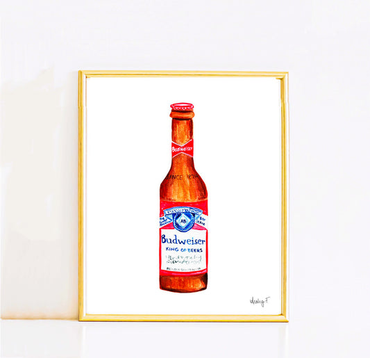 Print | Beer Bottle Watercolor Painting Poster| Wall Art | Bar Cocktail Decor | Coastal Cowgirl | Great American Bar Scene | College Dorm