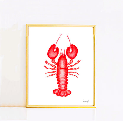 Print | Red Lobster Watercolor | Coastal Nautical Ocean Decor Wall Art | New England Nantucket Capecod