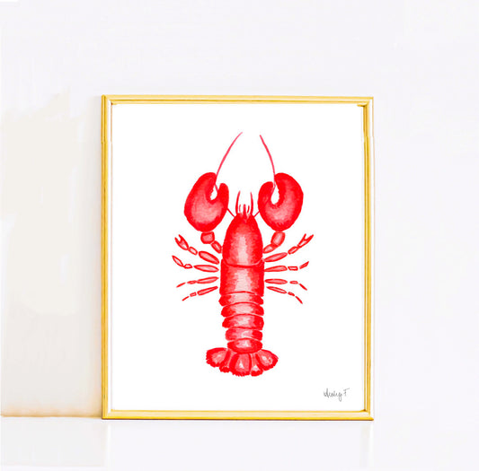 Print | Red Lobster Watercolor | Coastal Nautical Ocean Decor Wall Art | New England Nantucket Capecod