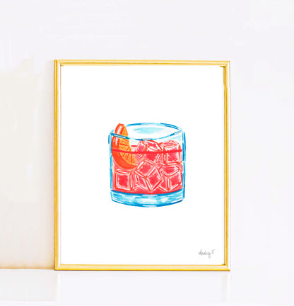 Print | Negroni Cocktail Watercolor | Bar Cart Kitchen Art Poster