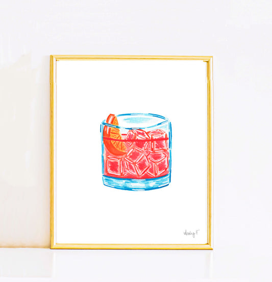 Print | Negroni Cocktail Watercolor | Bar Cart Kitchen Art Poster